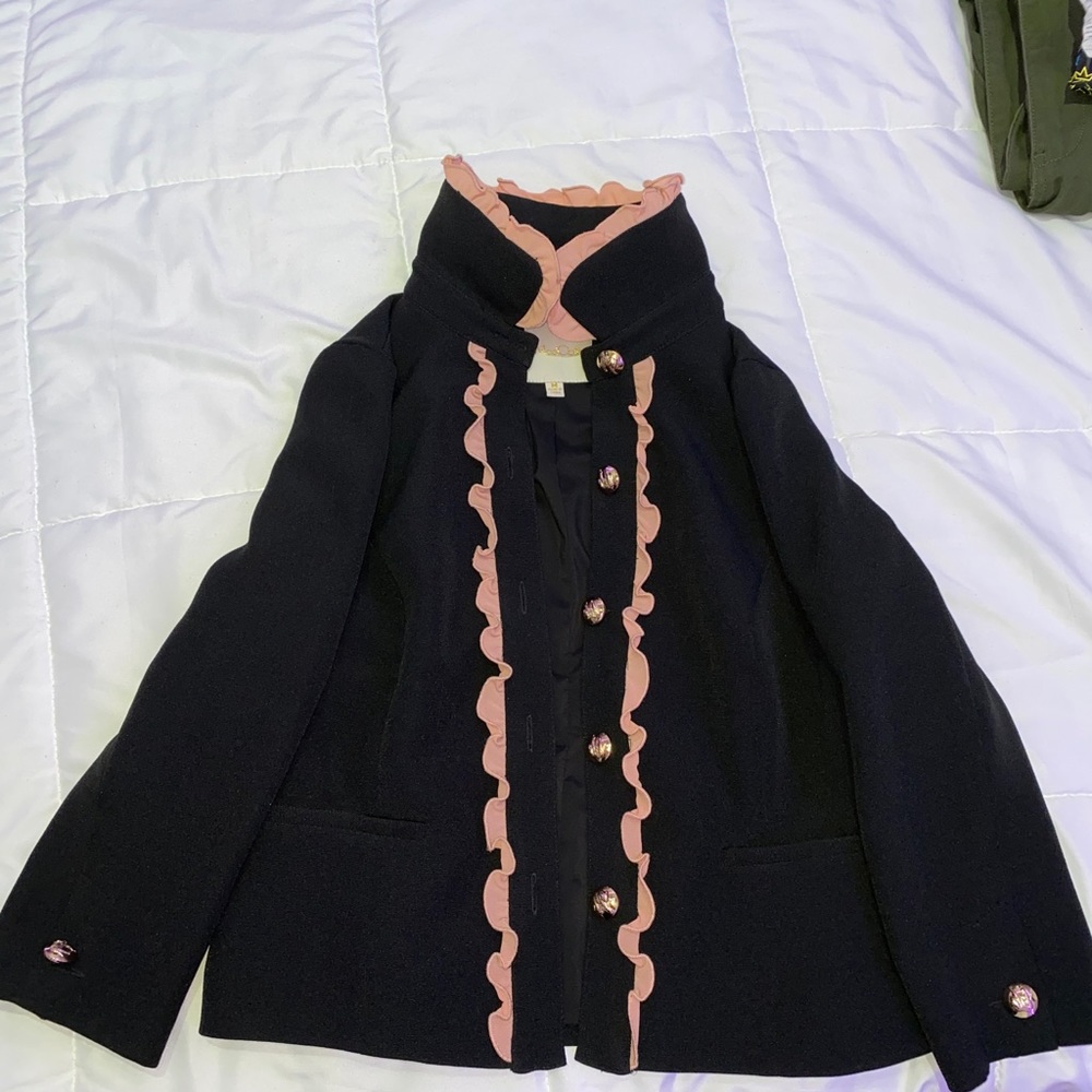 Black and pink frilled Mod Cloth buttoned blazer